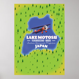 Póster Mapa de viajes japoneses del lago Motosu.