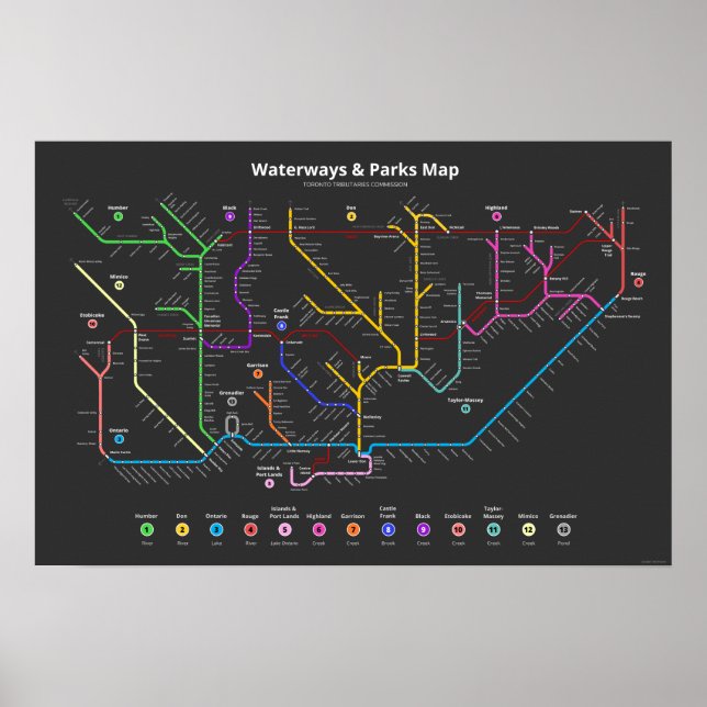 Póster Mapa de vías fluviales y parques de Toronto (24"x1 (Frente)