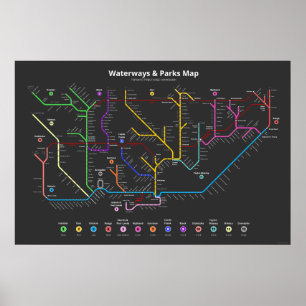 Póster Mapa de vías fluviales y parques de Toronto (36"x2