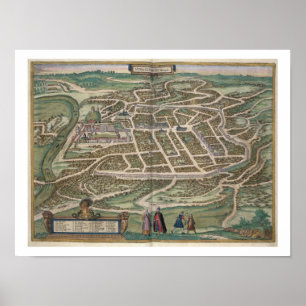 Póster Mapa de Vilna, Lituania, de 'Civitates Orbis T