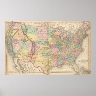 Póster Mapa de Vinage de Estados Unidos (1873)