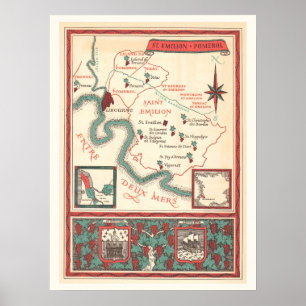 Póster Mapa de vino de Bordeaux de St. Emilion Imprimir