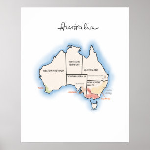 Póster Mapa de vinos de Australia