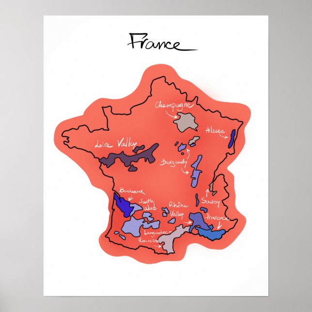 Póster Mapa de vinos de Francia (Frente)