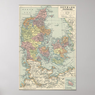 Póster Mapa De Vintage De Dinamarca