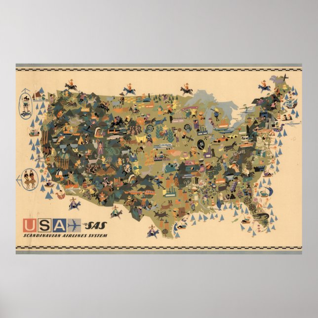 Póster Mapa De Vintage De Estados Unidos (Frente)