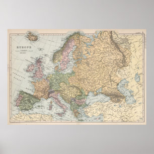Póster Mapa de Vintage de Europa (1892)