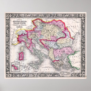 Póster Mapa de Vintage de Europa Austria Italia Turquía G