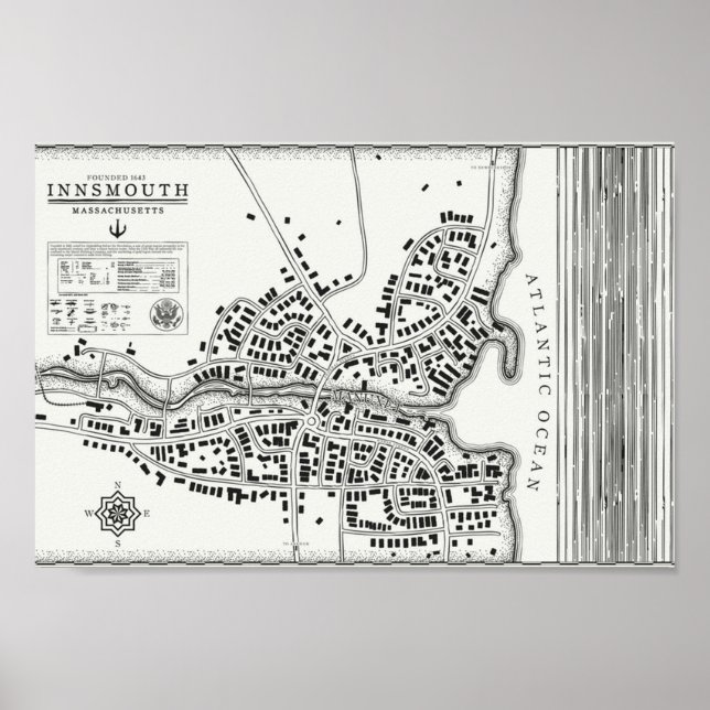 Póster Mapa de vintage de Innsmouth (Frente)