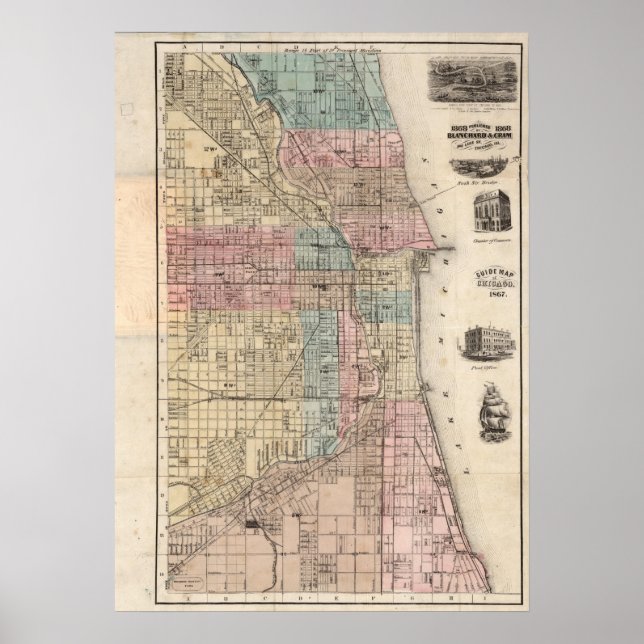 Póster Mapa De Vintage Del Poster De Chicago (Frente)