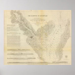 Póster Mapa de Vintage del puerto de Annapolis, Maryland
