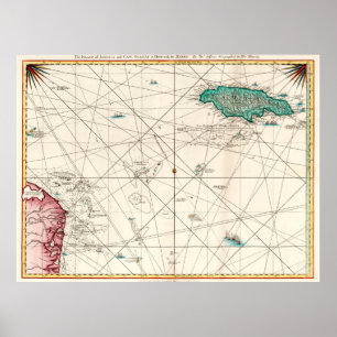 Póster Mapa de Vintage Jamaica y Cape Gracias (1775)