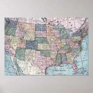 Póster Mapa de Vintage USA