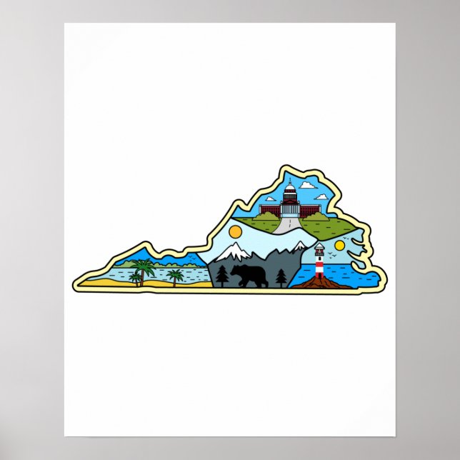Póster Mapa de Virginia Chesapeake Charlottesville Lynchb (Frente)