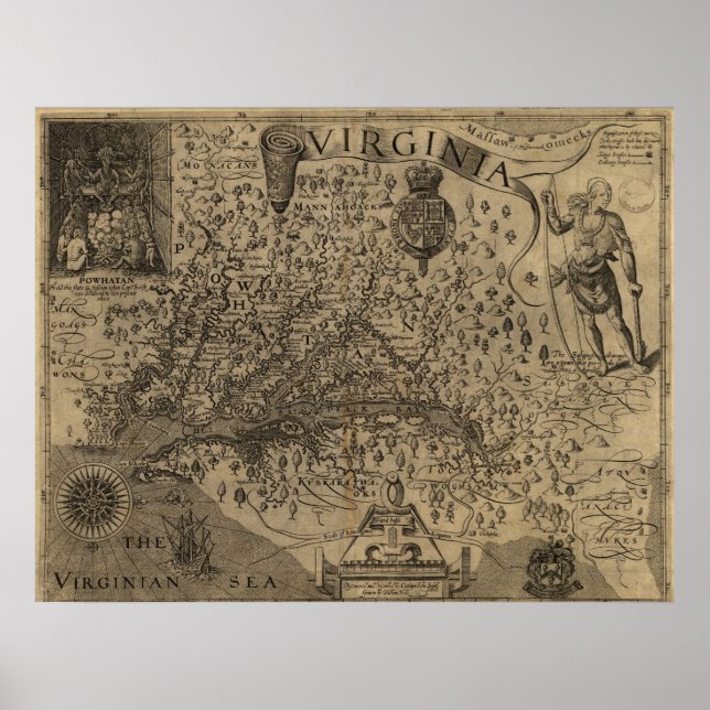 Póster Mapa de Virginia de 1606 (Frente)