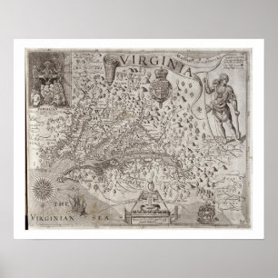 Póster Mapa de Virginia, descubierto y descrito por Capta