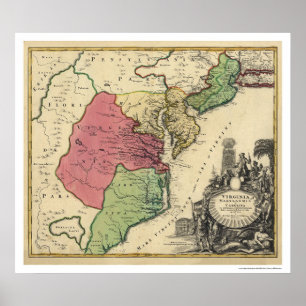 Póster Mapa de Virginia, Marylandia y Carolina 1714