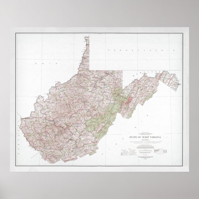 Póster Mapa de Virginia Occidental (1984) Atlas Estatal W (Frente)