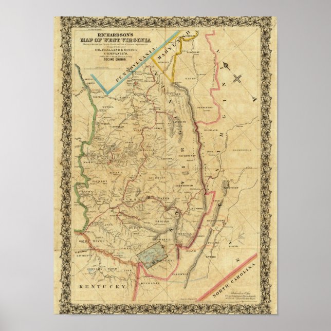 Póster Mapa de Virginia Occidental de Richardson (Frente)
