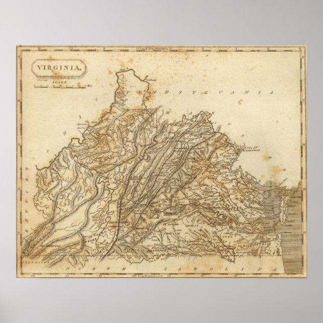 Póster Mapa de Virginia por Arrowsmith (Frente)