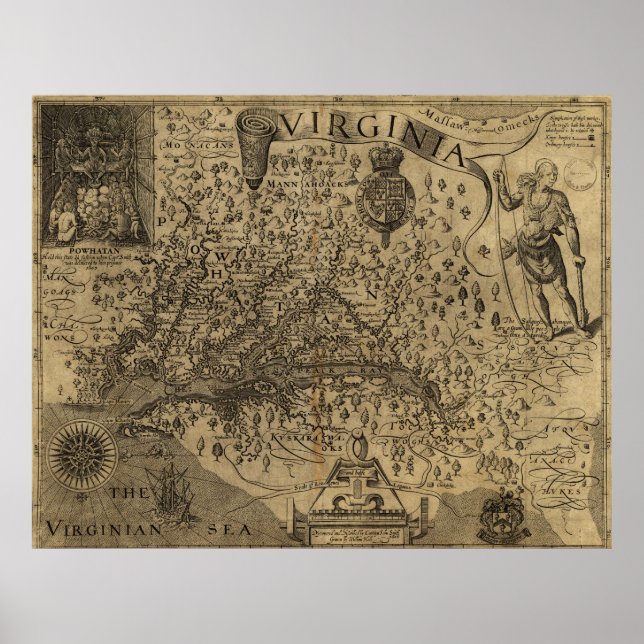 Póster Mapa de Virginia por John Smith (1624) (Frente)