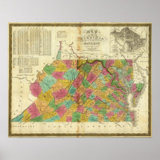Póster Mapa de Virginia y Maryland