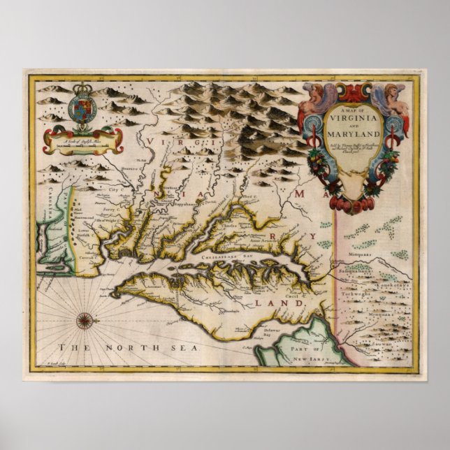 Póster Mapa de Virginia y Maryland de 1676 (Frente)