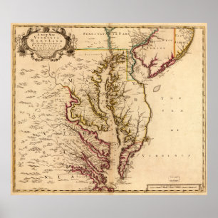 Póster Mapa de Virginia y Maryland de 1721