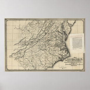 Póster Mapa de Virginia y Virginia Occidental de 1876