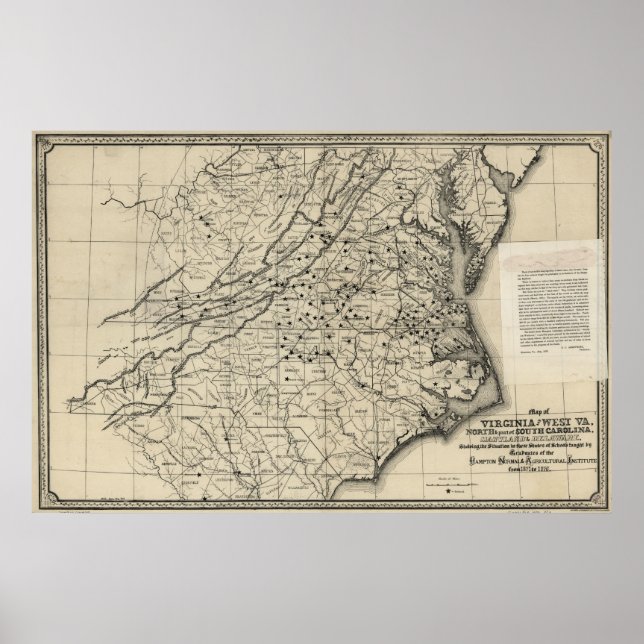 Póster Mapa de Virginia y Virginia Occidental de 1876 (Frente)
