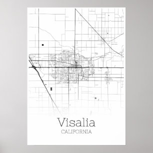Póster Mapa de Visalia - California - Poster de Mapa de l