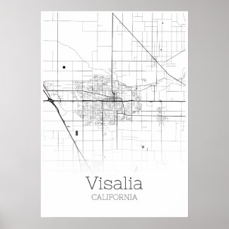 Póster Mapa de Visalia - California - Poster de Mapa de l