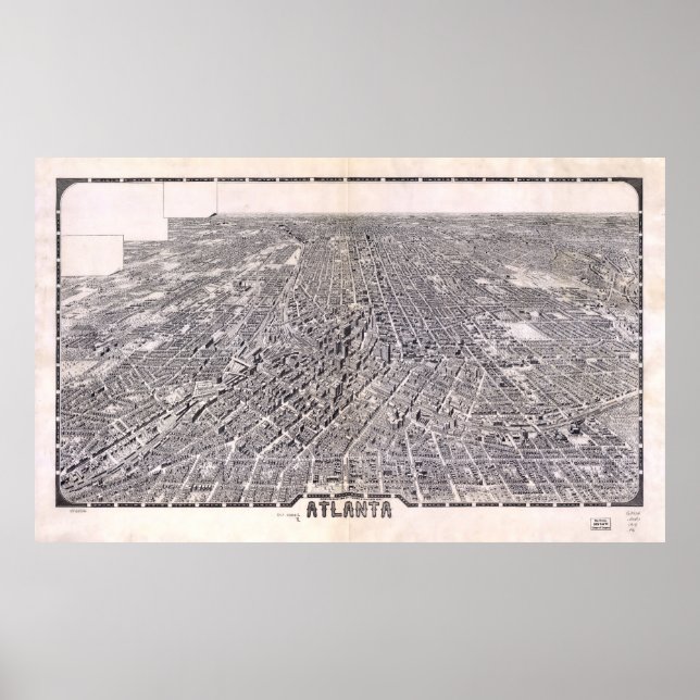 Póster Mapa de vista aérea de Atlanta Georgia (1919) (Frente)