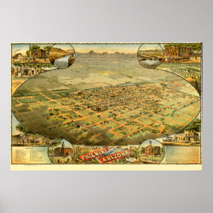 Póster Mapa de vista de pájaro de Phoenix, Arizona en 188