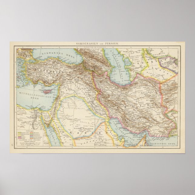 Póster Mapa de Vorderasien, Persien - Asia Menor y Persia (Frente)