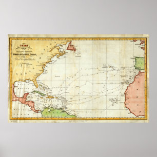 Póster Mapa de Voyage de Cristóbal Colón (1828)