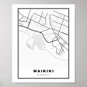 Póster Mapa de Waikiki Honolulu
