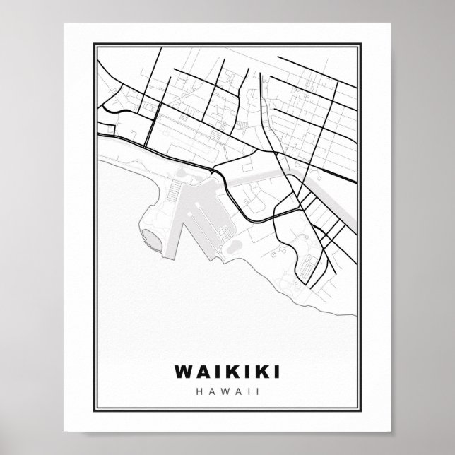 Póster Mapa de Waikiki Honolulu (Frente)