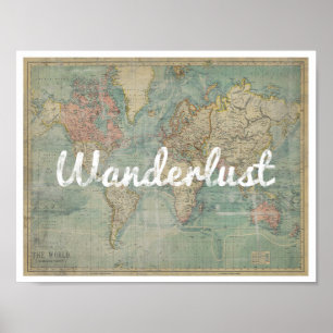Póster Mapa de Wanderlust Vintage