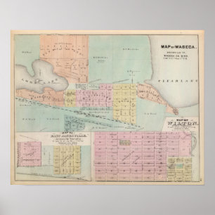 Póster Mapa de Waseca, Minnesota