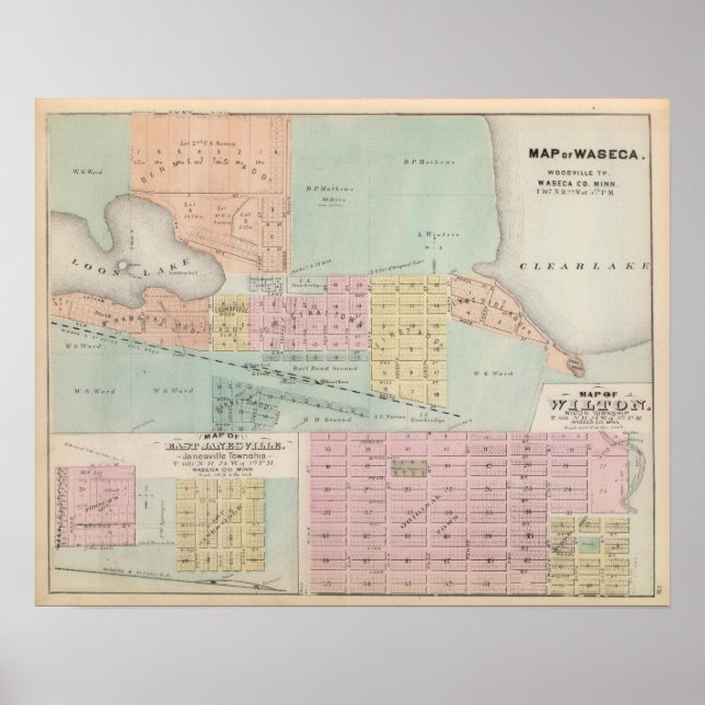 Póster Mapa de Waseca, Minnesota (Frente)