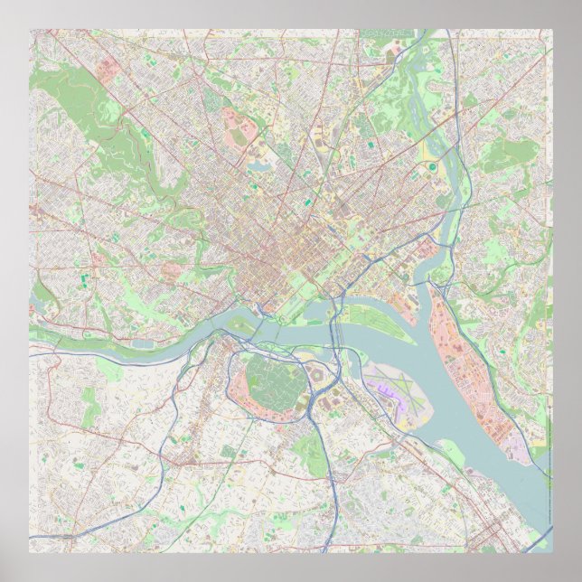 Póster Mapa de Washington, DC de 40 pulgadas con detalle  (Frente)