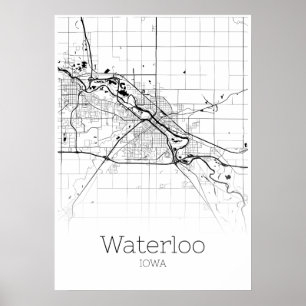 Póster Mapa de Waterloo - Iowa - Poster del Mapa de la Ci