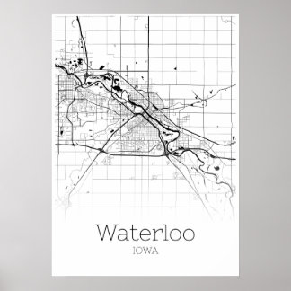 Póster Mapa de Waterloo - Iowa - Poster del Mapa de la Ci