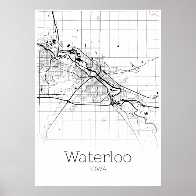 Póster Mapa de Waterloo - Iowa - Poster del Mapa de la Ci (Frente)