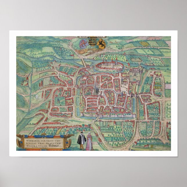 Póster Mapa de Weimar, de 'Civitates Orbis Terrarum' por (Frente)