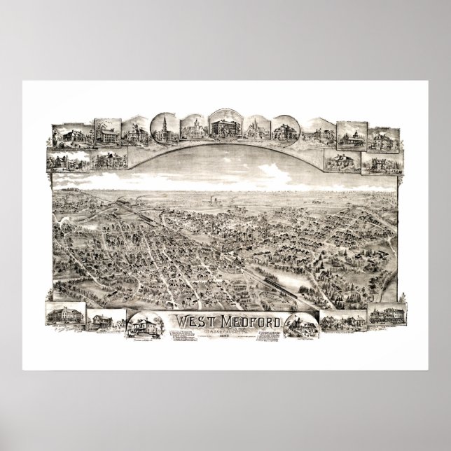Póster Mapa de West Medford, Massachusetts en 1897 (Frente)