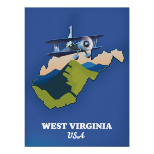 Póster Mapa de West Virginia USA