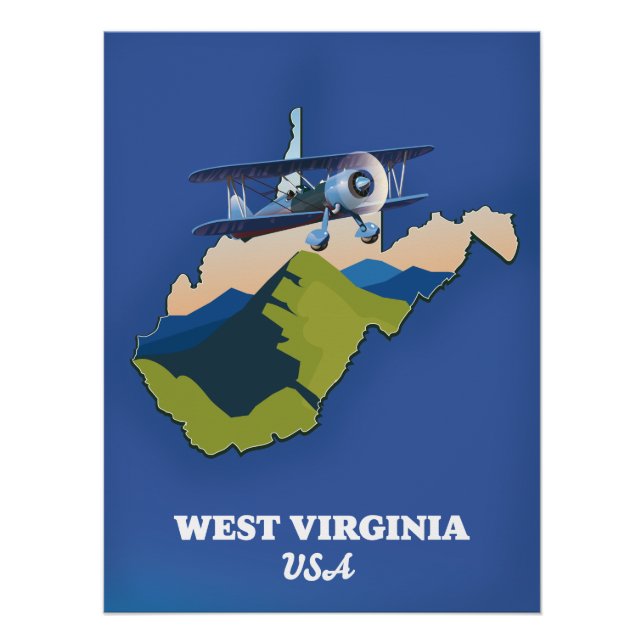 Póster Mapa de West Virginia USA (Anverso)