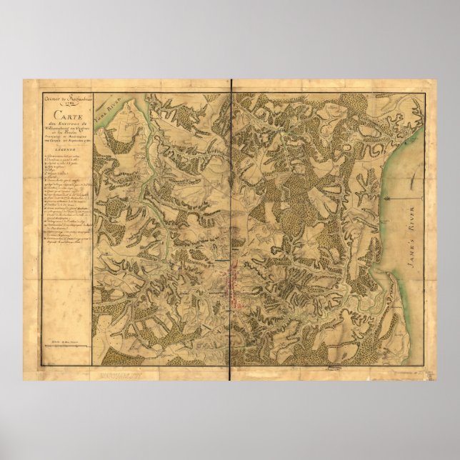 Póster Mapa de Williamsburg para el Comte de Rochambeau (Frente)